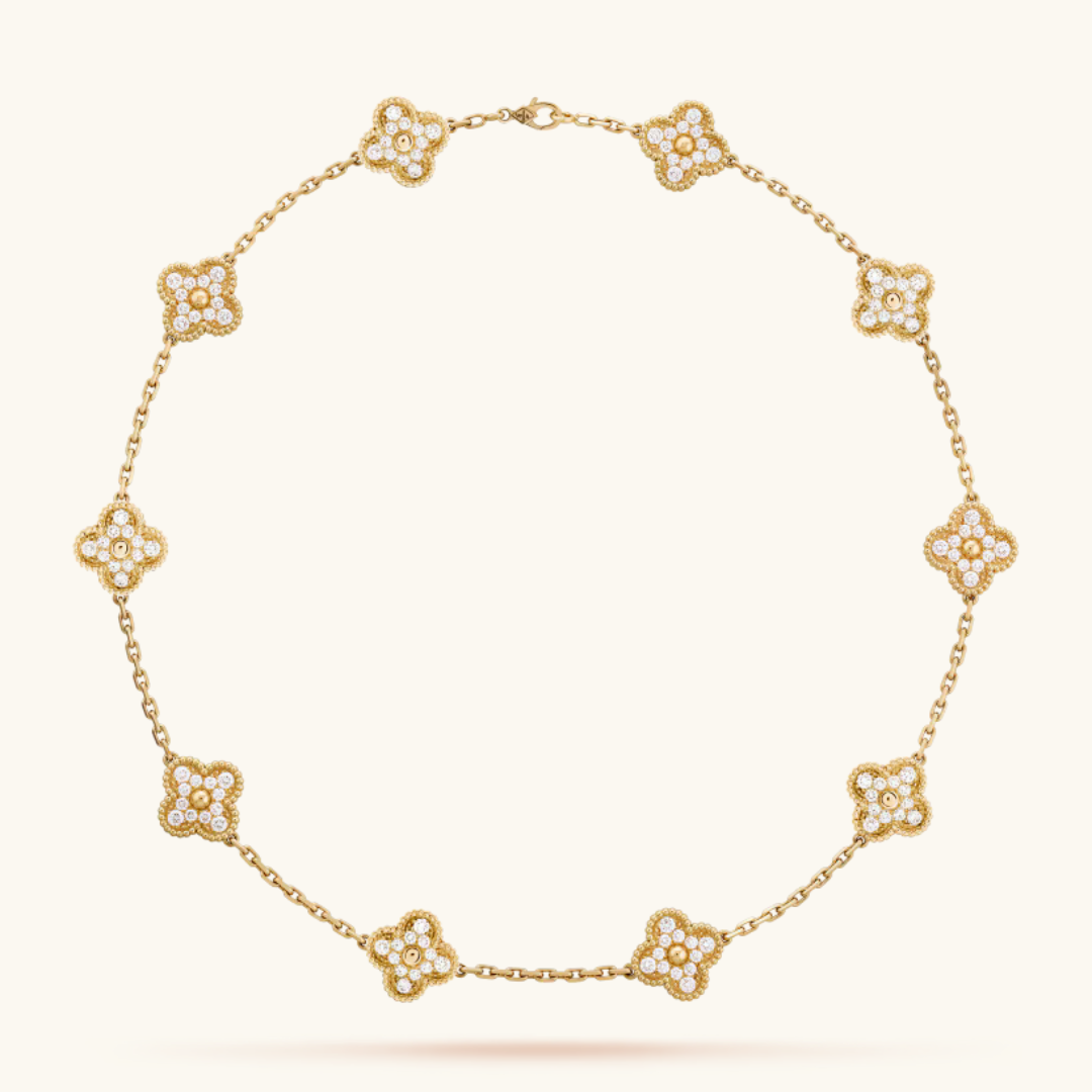 LUXUS KLEEBLATT HALSKETTE 10 MUSTER - GOLD