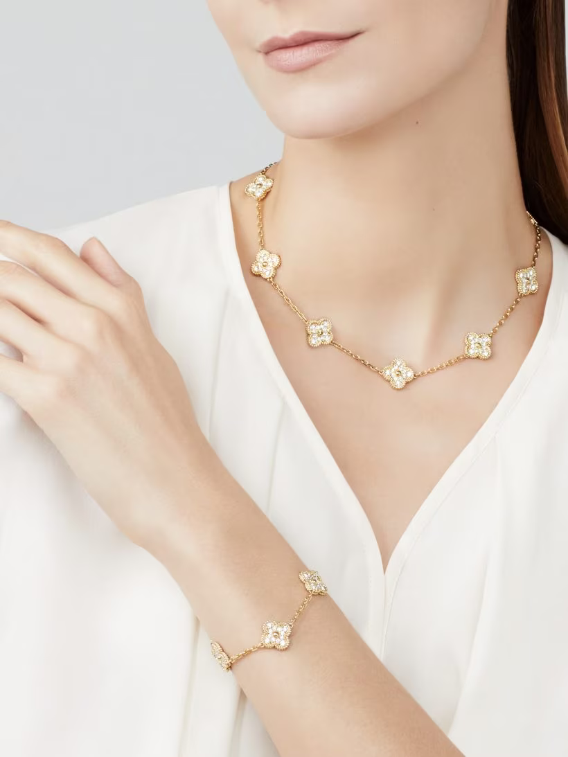 LUXUS KLEEBLATT HALSKETTE 10 MUSTER - GOLD