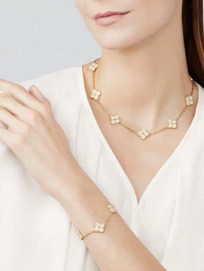 LUXUS KLEEBLATT HALSKETTE 10 MUSTER - GOLD