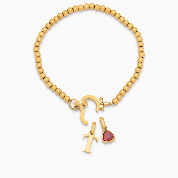 Perlen-Armband mit Geburtsstein und Initialen-Anhänger