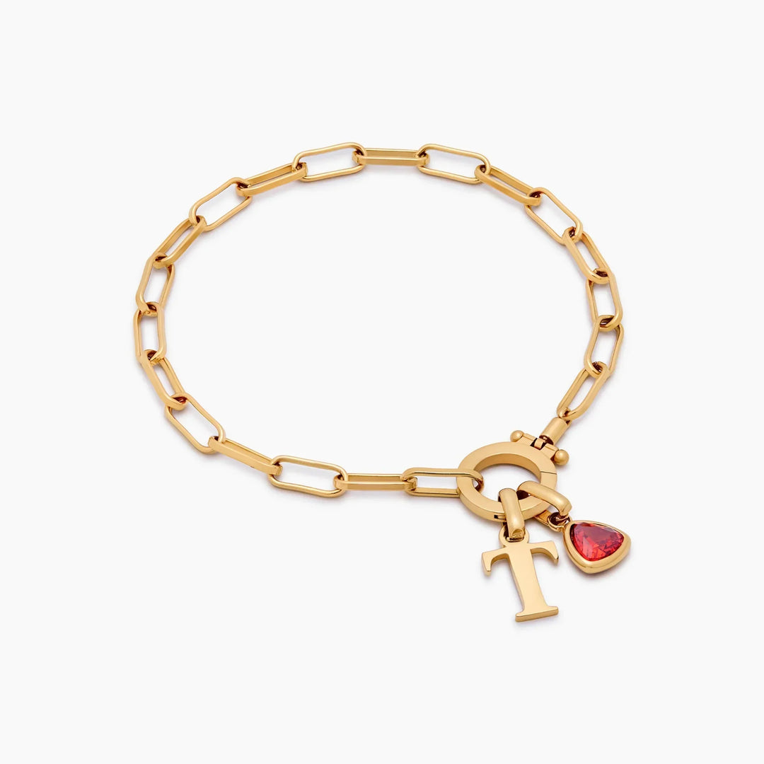 Paperclip Geburtsstein Initial Charm Armband